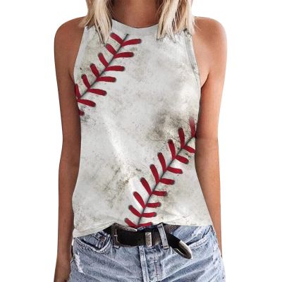 Womens Baseball Mom Shirt Letter Graphic Print T-Shirt Baseball O-Neck Tank Cute Sleeveless Summer Tops Baseball Mom Accessories