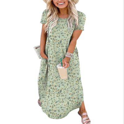 ANRABESS Womens Summer Maxi Dress Short Sleeve Casual Loose Long T Shirt Dresses Split Vacation Beach Sundress Travel Outfits Floral Print Medium
