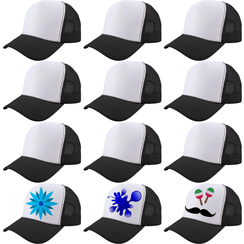12 Pack Adult Blank Trucker Hats DIY Sublimation Trucker Caps Mesh Baseball Cap Summer Hat for Men Women Summer Sport (Color Set 2)