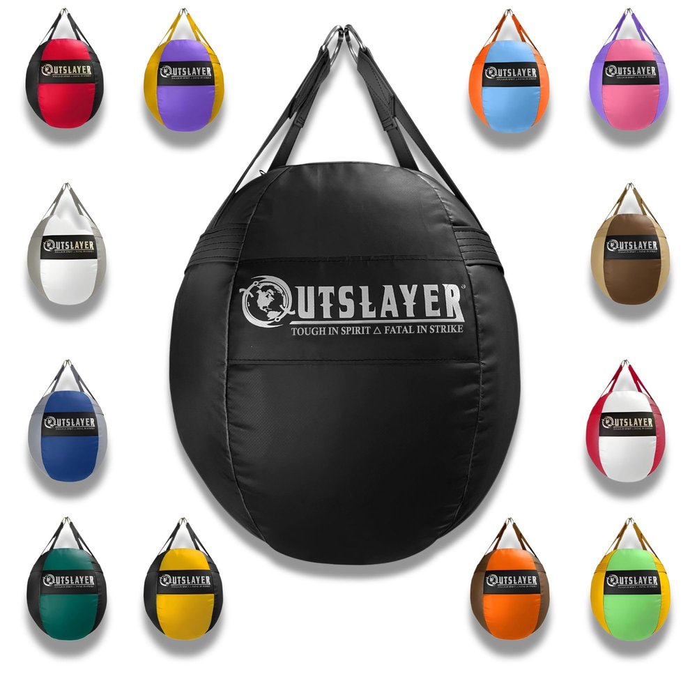 Outslayer 70lb Wrecking Ball Heavy Bag for Boxing and MMA and Muay Thai - Unfilled/Soft/Filled - USA Made (Black, Soft Filled)