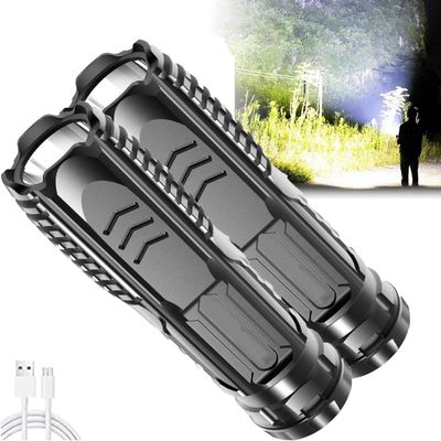 WhiPin Fresh Life Flashlight,Multifunctional Rechargeable Flashlight,Handheld LED Rechargeable High Lumens Flashlight for Camping, Hiking Strong Light Waterproof Flash Light for Outdoor (2PCS)
