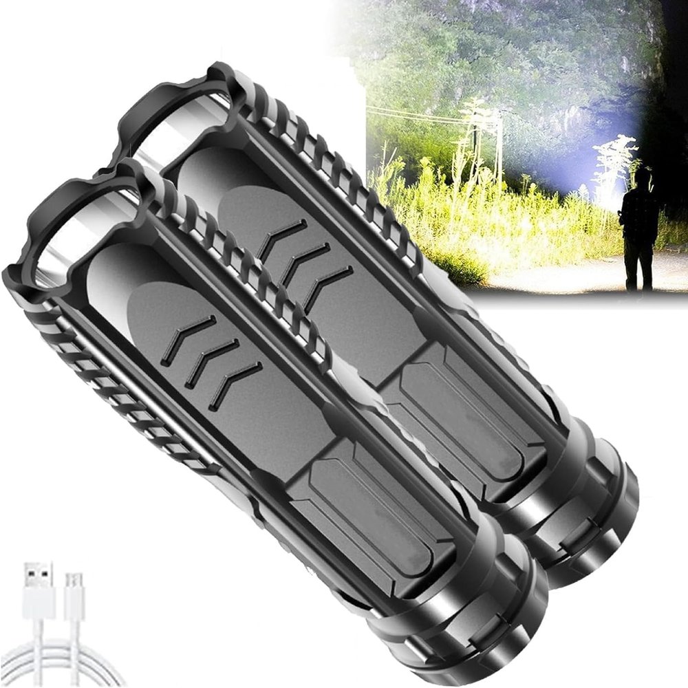 WhiPin Fresh Life Flashlight,Multifunctional Rechargeable Flashlight,Handheld LED Rechargeable High Lumens Flashlight for Camping, Hiking Strong Light Waterproof Flash Light for Outdoor (2PCS)