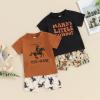 SAYOO Infant Baby Boy Farm Clothes Western Cow/Animals Farm Themed Shirt Top Solid Short Pant 2Pcs Summer Short Outfits (Cow Brown Beige, 12-18 Months) view 2