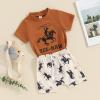 SAYOO Infant Baby Boy Farm Clothes Western Cow/Animals Farm Themed Shirt Top Solid Short Pant 2Pcs Summer Short Outfits (Cow Brown Beige, 12-18 Months) view 3