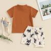 SAYOO Infant Baby Boy Farm Clothes Western Cow/Animals Farm Themed Shirt Top Solid Short Pant 2Pcs Summer Short Outfits (Cow Brown Beige, 12-18 Months) view 4