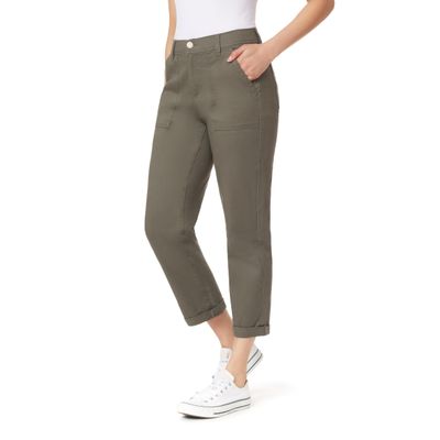 Angels Forever Young Everflex Classic Twill Convertible Mid-Rise Cropped Pants for Women, Breathable Stretch Cotton, Relaxed Straight-Leg Fit for Everyday Wear, Juniper, 12