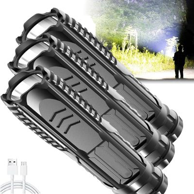 WhiPin Fresh Life Flashlight,Multifunctional Rechargeable Flashlight,Handheld LED Rechargeable High Lumens Flashlight for Camping, Hiking Strong Light Waterproof Flash Light for Outdoor (3PCS)