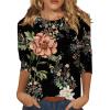 slqdgmryz 3/4 Sleeve Tops for Women Plus Size Round Neck Tshirts Shirts Spring Printed Floral Blouses Casual Ethnic Three Quarter Loose Cute Tunic Tops to with Leggings Womens Plus Size Tops 2025 view 1