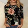 slqdgmryz 3/4 Sleeve Tops for Women Plus Size Round Neck Tshirts Shirts Spring Printed Floral Blouses Casual Ethnic Three Quarter Loose Cute Tunic Tops to with Leggings Womens Plus Size Tops 2025 view 2