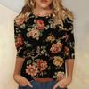 3/4 Sleeve Tops for Women Plus Size Round Neck Tshirts Shirts Spring Printed Floral Blouses Casual Trendy Loose Three Quarter Sleeve Tunic Tops to with Leggings Plus Size Tops for Women 2025 view 2