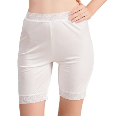 100% Mulberry Silk Women's Long Shorts Lace Boxer Briefs Underwear Boyshorts Panties Loose Sports Yoga Sleep Underpants (Color : White, Size : XXXL/XXX-Large)