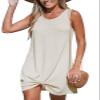 CUPSHE Women's Sleeveless Swimsuit Coverup Waffle Knit Swimwear Beach Cover Ups Twisted Mini Dress Beige Large view 1