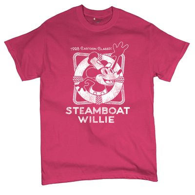 Steamboat Willie Vintage Life Preserver T-Shirt 1928 Cartoon Classic Timeless Retro Iconic Mouse Beach Men's Tee Hot Pink XX-Large