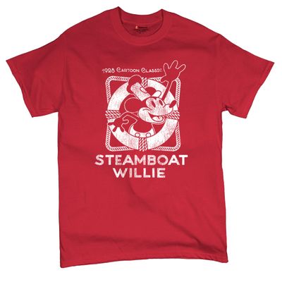 Steamboat Willie Vintage Life Preserver T-Shirt 1928 Cartoon Classic Timeless Retro Iconic Mouse Beach Men's Tee Red XX-Large