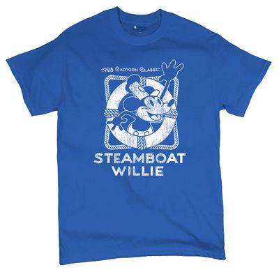 Steamboat Willie Vintage Life Preserver T-Shirt 1928 Cartoon Classic Timeless Retro Iconic Mouse Beach Men's Tee Blue XX-Large