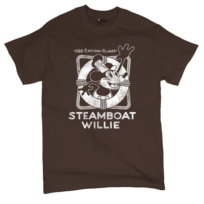 Steamboat Willie Vintage Life Preserver T-Shirt 1928 Cartoon Classic Timeless Retro Iconic Mouse Beach Men's Tee Brown XX-Large