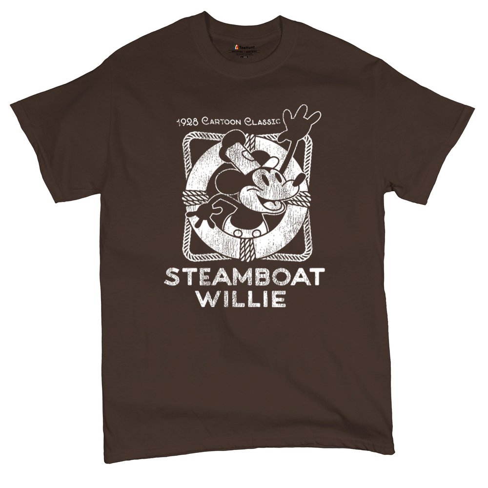 Steamboat Willie Vintage Life Preserver T-Shirt 1928 Cartoon Classic Timeless Retro Iconic Mouse Beach Men's Tee Brown XX-Large