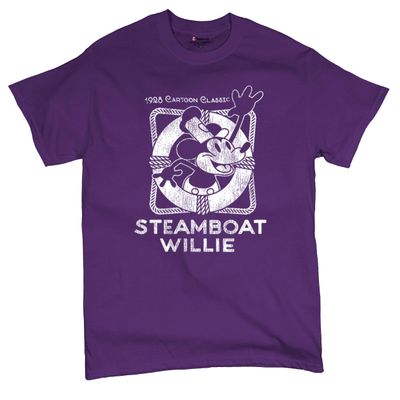 Steamboat Willie Vintage Life Preserver T-Shirt 1928 Cartoon Classic Timeless Retro Iconic Mouse Beach Men's Tee Purple XX-Large