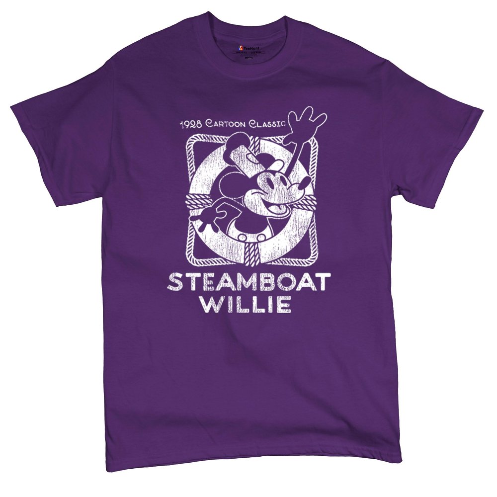 Steamboat Willie Vintage Life Preserver T-Shirt 1928 Cartoon Classic Timeless Retro Iconic Mouse Beach Men's Tee Purple XX-Large