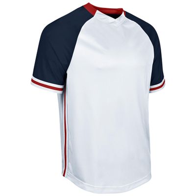 CHAMPRO Show V-Neck Baseball Jersey, Men's Medium, White, Navy, Scarlet