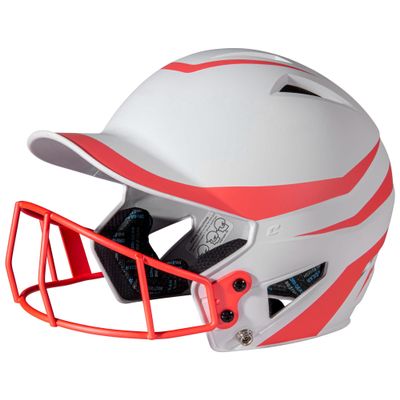 Champro HX Rise Legend 2-Tone Matte-Finish Fastpitch Softball Batting Helmet with Facemask, Medium, Coral Orange