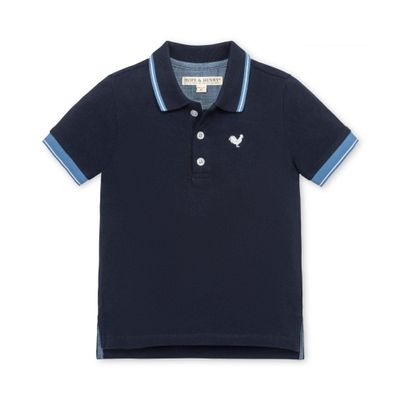 Hope & Henry Baby Boys' Organic Short Sleeve Knit Pique Polo Shirt, 12-18 Months, Navy with Blue and White