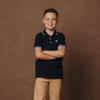 Hope & Henry Baby Boys' Organic Short Sleeve Knit Pique Polo Shirt, 12-18 Months, Navy with Blue and White view 2