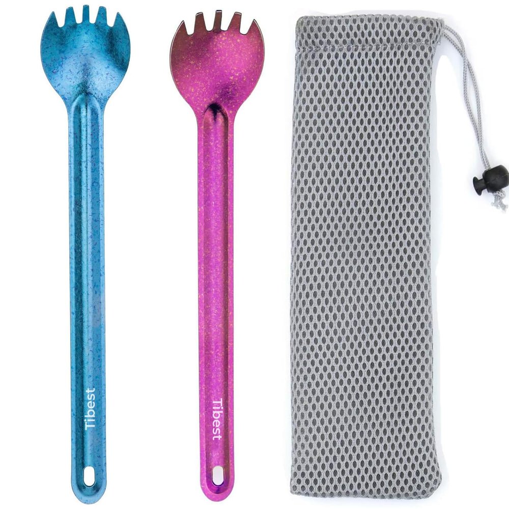 Tibest Titanium Spork, 8.7" Long Handle, Ultra Lightweight Camping & Backpacking Utensil for Hiking, Travel