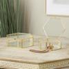 Deco 79 Glass Geometric Decorative Jewelry Box Hexagon Jewelry Organizers with Gold Metal Frame and Chain Accent, Set of 2 Jewelry Holder 8", 7"W, Clear view 2