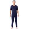 Fruit of the Loom Men's 360 Stretch Short Sleeve V-Neck Top and Pant Sleep Pajama Set, Navy, Medium