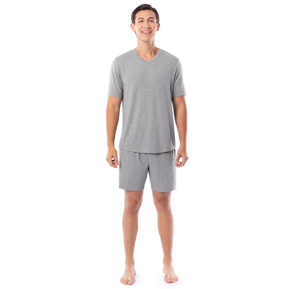 Fruit of the Loom Men's 360 Stretch Short Sleeve V-Neck Top and Short Sleep Pajama Set, Grey Heather, 3X-Large