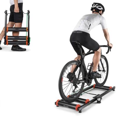 Adjustable Bike Rollers, Foldable Bicycle Training Stand with Storage Bag, 14 Level Resistance and Adjustable Roller, Load-Bearing Capacity High and Easy to Disassemble, for 16 to 27.5 Bikes