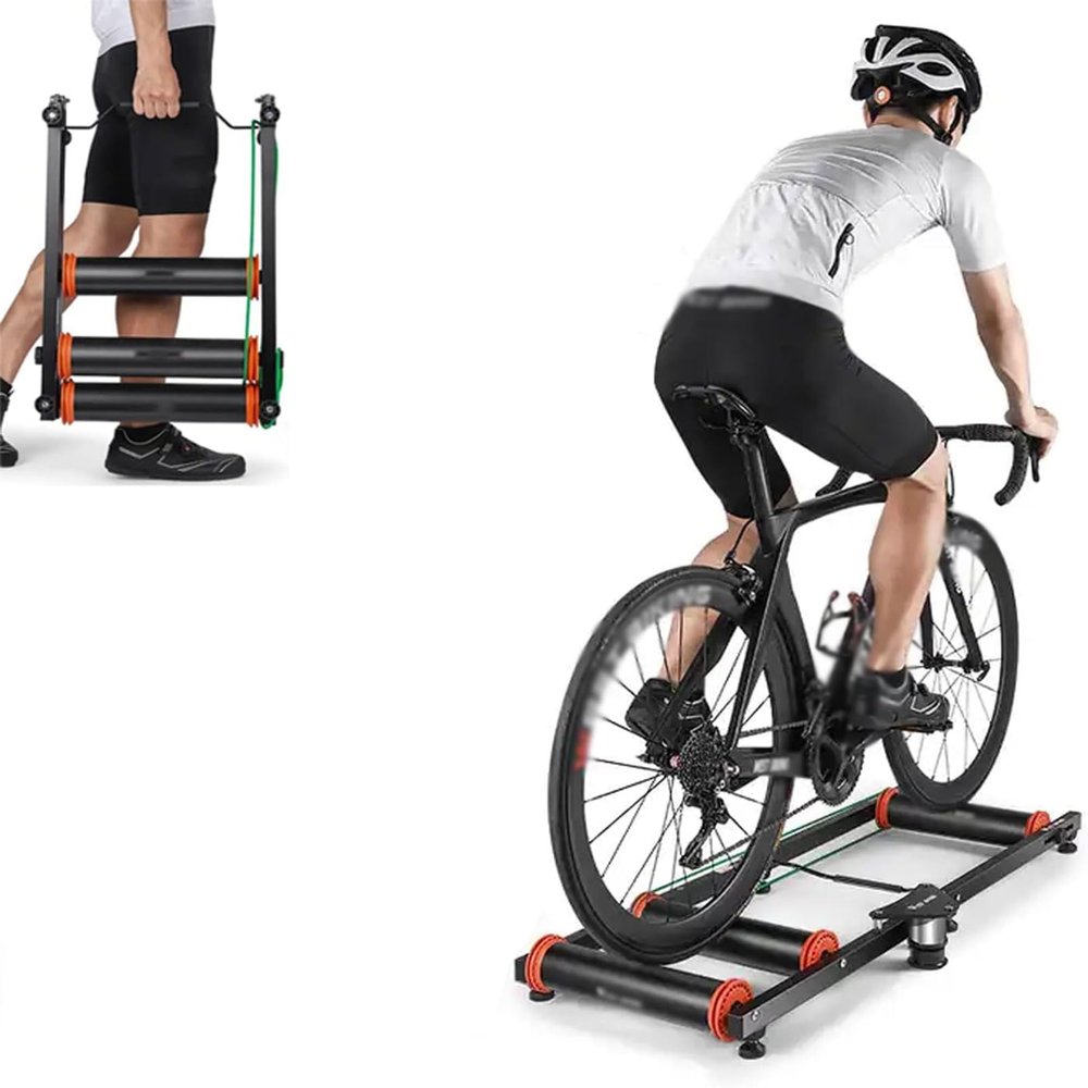 Adjustable Bike Rollers, Foldable Bicycle Training Stand with Storage Bag, 14 Level Resistance and Adjustable Roller, Load-Bearing Capacity High and Easy to Disassemble, for 16 to 27.5 Bikes