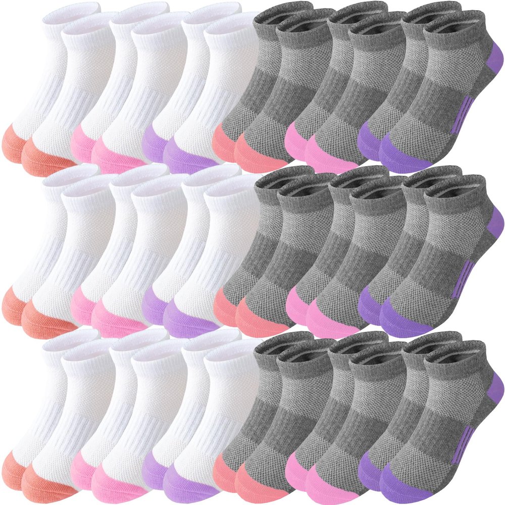 Bemeol Girls Socks 18 Pairs Ankle Socks for Girls Soft Athletic Low Cut Sock(5-7 Years)