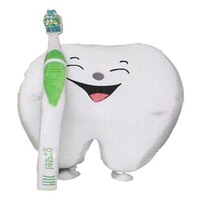Cute Healthy Tooth Mascot Costume in Blue Shirt Adult Size for Men & Women with Built-in Fan Inside the Head