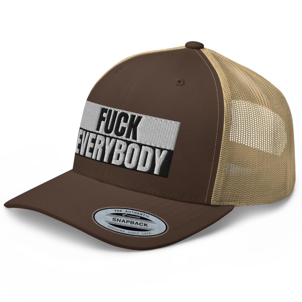 RIVEMUG Fuck Everybody Curved Bill Trucker Hat Mid Crown Adjustable Funny Adult Humor Cap Brown/Khaki