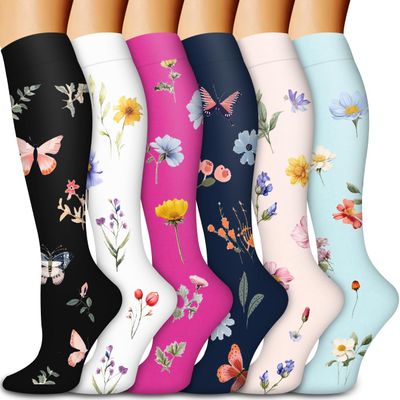 Bluemaple Compression Socks for Women & Men Circulation (6 Pairs) 15-20 mmHg is Best Support for Athletic Running Cycling