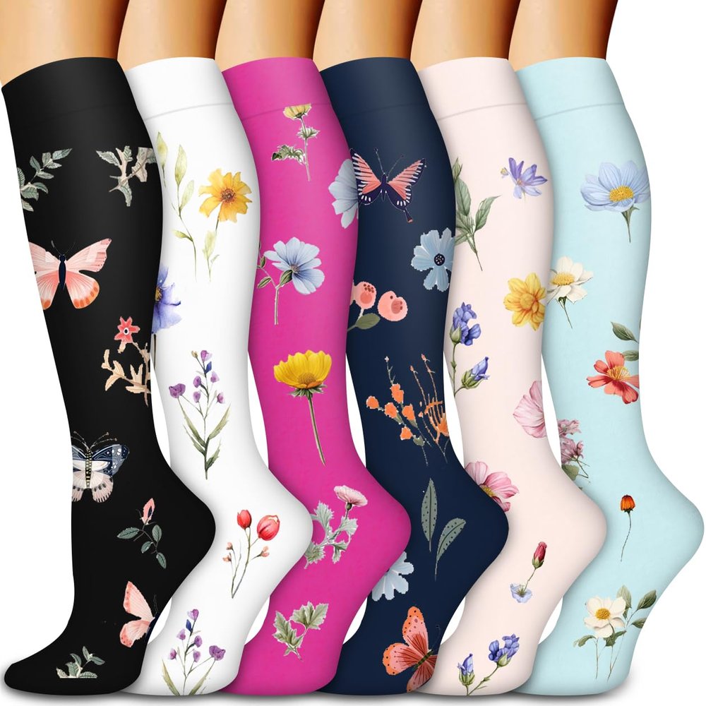 Bluemaple Compression Socks for Women & Men Circulation (6 Pairs) 15-20 mmHg is Best Support for Athletic Running Cycling