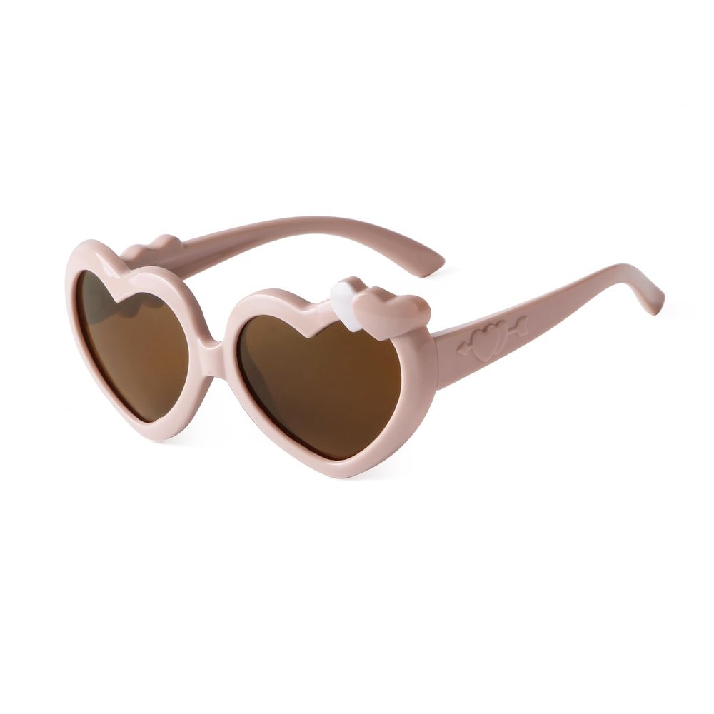 DQbhzh Heart Sunglasses Kids Polarized Sunglass Girls Cute Fashion Heart Shaped Glasses for Children Age 3-12 Sun Glasses for Christmas Birthday Party Beach Pink Frame Brown Lens UV Protection Shades