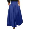 Summer Casual Skirts 2024 Home Women's High Waist Pleated Skirt Vintage A-Line Swing Skirt with Pockets Dressy Flowy Side Split Loose Work Long Skirt Blue view 1