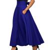 Summer Casual Skirts 2024 Home Women's High Waist Pleated Skirt Vintage A-Line Swing Skirt with Pockets Dressy Flowy Side Split Loose Work Long Skirt Blue view 2