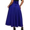 Summer Casual Skirts 2024 Home Women's High Waist Pleated Skirt Vintage A-Line Swing Skirt with Pockets Dressy Flowy Side Split Loose Work Long Skirt Blue view 3