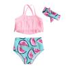 LYSMuch 3-Pieces Baby Girls Bikini Swimsuit Watermelon Bathing Suit Toddler Beach Tassels Swimwear (18-24 Months, Pink) view 1
