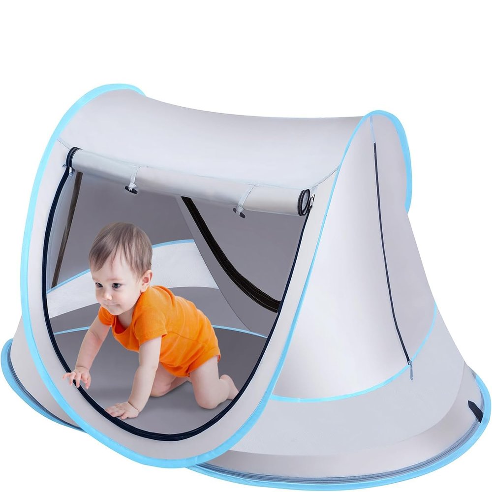 Baby Beach Tent, Pop Up Toddler Travel Tent for Boys or Girls, Infant Portable Sun Shade, Sun Shade for Toddler Camping, Summer Beach Baby (Gray Baby Tent)