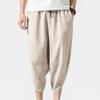 Maiyifu-GJ Men's Elastic Waist Casual Pants Loose Fit Stripe Cotton Linen Beach Pants Summer Drawstring Trousers (Light Khaki,5X-Large) view 3