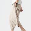 Maiyifu-GJ Men's Elastic Waist Casual Pants Loose Fit Stripe Cotton Linen Beach Pants Summer Drawstring Trousers (Light Khaki,5X-Large) view 4