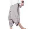 Maiyifu-GJ Men's Elastic Waist Casual Pants Loose Fit Stripe Cotton Linen Beach Pants Summer Drawstring Trousers (Grey,Medium) view 1