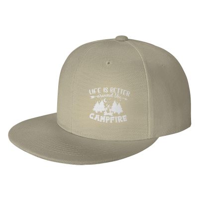 Life is Better Around The Campfire Hat Flat Bill Visor Classic Snapback Hat Baseball Cap Hip Hop Hats Natural