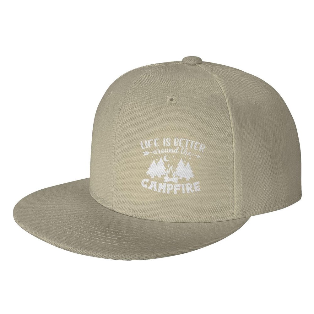 Life is Better Around The Campfire Hat Flat Bill Visor Classic Snapback Hat Baseball Cap Hip Hop Hats Natural