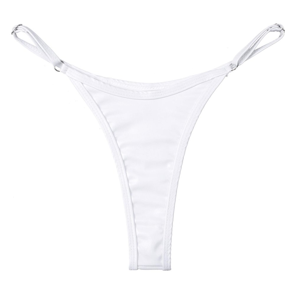 Linjinx Women's G-Strings Micro Thong Metallic Shiny Tiny Panties High Waist T-Back Underpants White Large